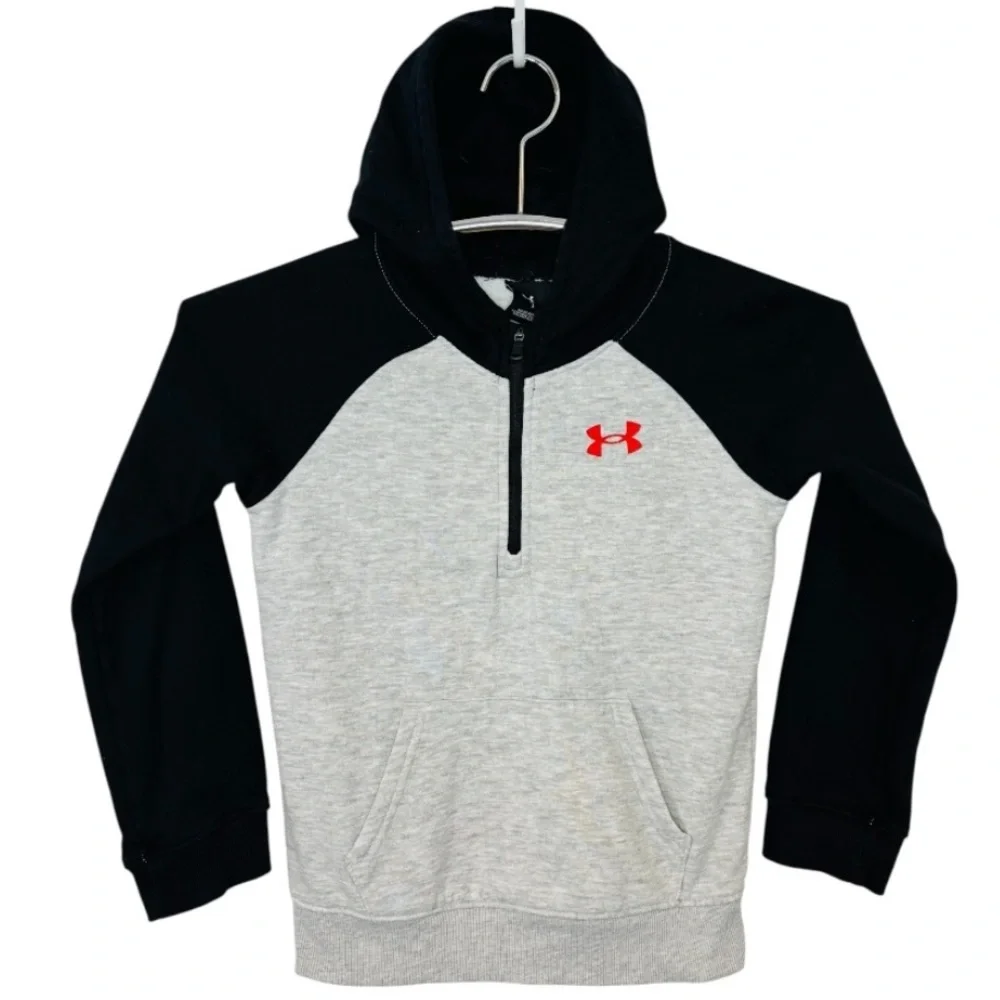 Under Armour Boy’s Gray & Black Quarter Zip Pullover Hooded Sweatshirt